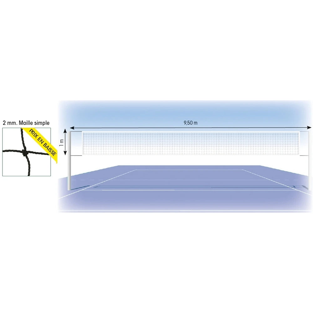 Filet volleyball - PE 2 mm - cable acier